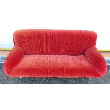 DIVANO DESIGN 2 POSTI ROSSI DI ALBIZZATE ANNI 80 STOFFA ROSSA SOFA VINTAGE SALA