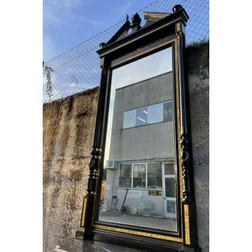 ANTICA CONSOLLE SPECCHIERA PRIMI 900 INTARSIATA OTTONE MADREPERLA EBANIZZATA 