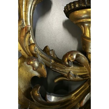 ANTICO CANDELIERE BAROCCO APPLIQUE 9LUMI LEGNO DECORO ACANTO GESSATO DORATO '800