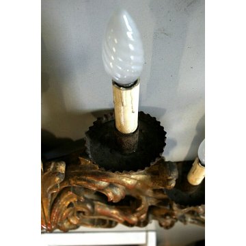 ANTICO CANDELIERE BAROCCO APPLIQUE 9LUMI LEGNO DECORO ACANTO GESSATO DORATO '800