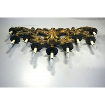 ANTICO CANDELIERE BAROCCO APPLIQUE 9LUMI LEGNO DECORO ACANTO GESSATO DORATO '800