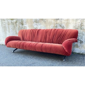 DIVANO DESIGN 3 POSTI ROSSI DI ALBIZZATE ANNI 80 STOFFA ROSSA SOFA VINTAGE SALA