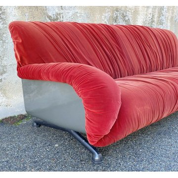DIVANO DESIGN 3 POSTI ROSSI DI ALBIZZATE ANNI 80 STOFFA ROSSA SOFA VINTAGE SALA
