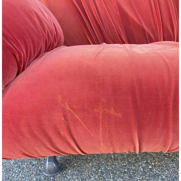 DIVANO DESIGN 3 POSTI ROSSI DI ALBIZZATE ANNI 80 STOFFA ROSSA SOFA VINTAGE SALA