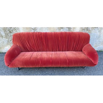 DIVANO DESIGN 3 POSTI ROSSI DI ALBIZZATE ANNI 80 STOFFA ROSSA SOFA VINTAGE SALA