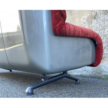 DIVANO DESIGN 3 POSTI ROSSI DI ALBIZZATE ANNI 80 STOFFA ROSSA SOFA VINTAGE SALA
