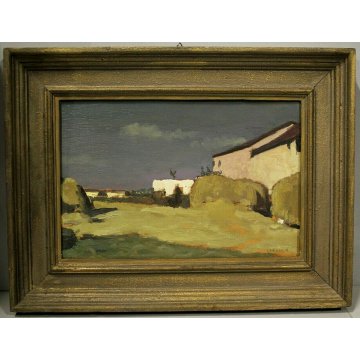 ANTICO QUADRO DIPINTO OLIO TAVOLA L. Roncaglia PAESGGIO AGRESTE MACCHIAIOLO 1938