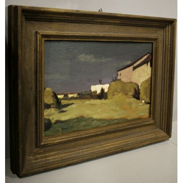 ANTICO QUADRO DIPINTO OLIO TAVOLA L. Roncaglia PAESGGIO AGRESTE MACCHIAIOLO 1938