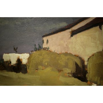 ANTICO QUADRO DIPINTO OLIO TAVOLA L. Roncaglia PAESGGIO AGRESTE MACCHIAIOLO 1938