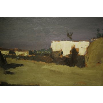 ANTICO QUADRO DIPINTO OLIO TAVOLA L. Roncaglia PAESGGIO AGRESTE MACCHIAIOLO 1938