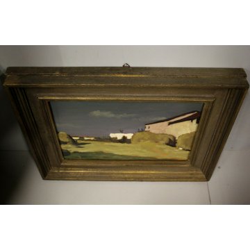 ANTICO QUADRO DIPINTO OLIO TAVOLA L. Roncaglia PAESGGIO AGRESTE MACCHIAIOLO 1938