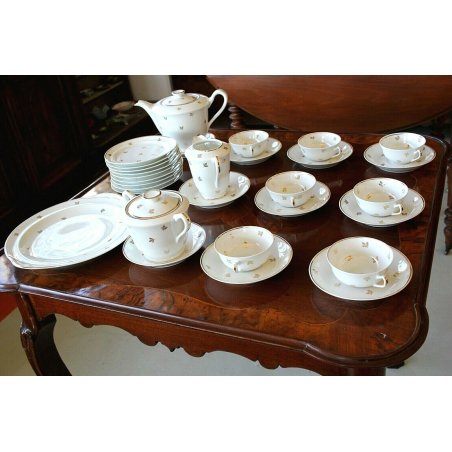 SERVIZIO TEA VINTAGE 7 TAZZE PORCELLANA Limoges France PORAL FOGLIE BORDO ORO