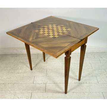 ANTICO TAVOLO DA GIOCO INTARSIATO LEGNO MASSELLO NOCE 1900 GAME TABLE TAVOLINO 