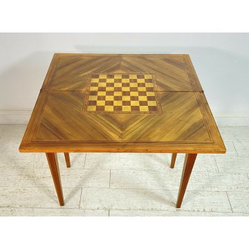 ANTICO TAVOLO DA GIOCO INTARSIATO LEGNO MASSELLO NOCE 1900 GAME TABLE TAVOLINO 