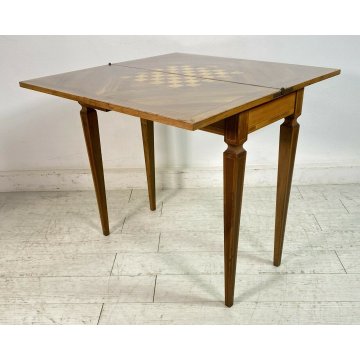 ANTICO TAVOLO DA GIOCO INTARSIATO LEGNO MASSELLO NOCE 1900 GAME TABLE TAVOLINO 