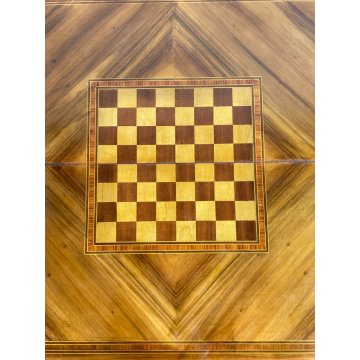 ANTICO TAVOLO DA GIOCO INTARSIATO LEGNO MASSELLO NOCE 1900 GAME TABLE TAVOLINO 