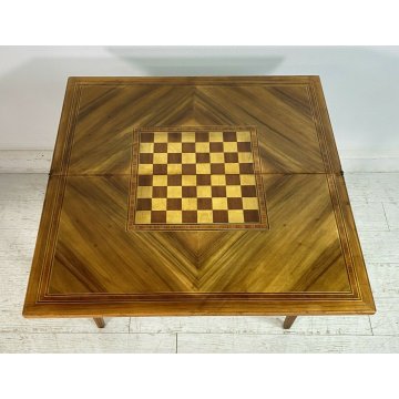 ANTICO TAVOLO DA GIOCO INTARSIATO LEGNO MASSELLO NOCE 1900 GAME TABLE TAVOLINO 