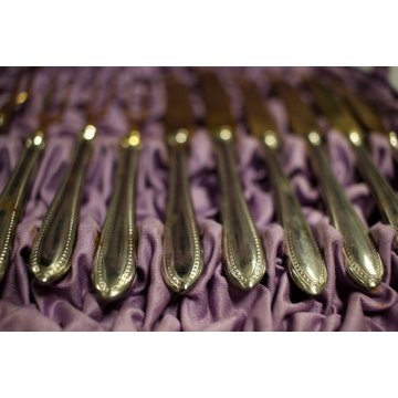 ANTICO SERVIZIO POSATE ANTIPASTO IMPUGNATURA  ARGENTATA LAMA DORATA Marke Alto