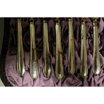 ANTICO SERVIZIO POSATE ANTIPASTO IMPUGNATURA  ARGENTATA LAMA DORATA Marke Alto