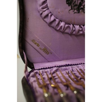 ANTICO SERVIZIO POSATE ANTIPASTO IMPUGNATURA  ARGENTATA LAMA DORATA Marke Alto