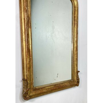 ANTICA SPECCHIERA 1800 CAMINIERA VASSOIO CORNICE LEGNO GESSO FOGLIA ORO SCOLPITA