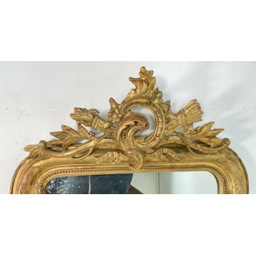 ANTICA SPECCHIERA 1800 CAMINIERA VASSOIO CORNICE LEGNO GESSO FOGLIA ORO SCOLPITA
