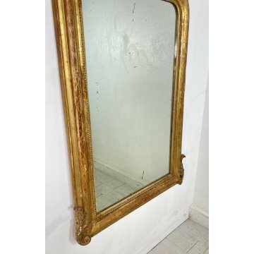 ANTICA SPECCHIERA 1800 CAMINIERA VASSOIO CORNICE LEGNO GESSO FOGLIA ORO SCOLPITA