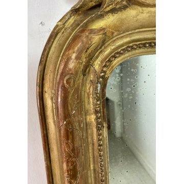 ANTICA SPECCHIERA 1800 CAMINIERA VASSOIO CORNICE LEGNO GESSO FOGLIA ORO SCOLPITA