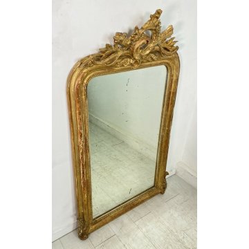 ANTICA SPECCHIERA 1800 CAMINIERA VASSOIO CORNICE LEGNO GESSO FOGLIA ORO SCOLPITA