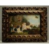  ANTICO DIPINTO OLIO Bassin E. SCENA CACCIA BOSCO SETTER CACCIATORE PESCATORE 