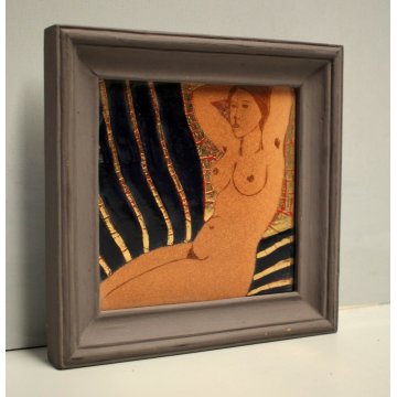 QUADRO DIPINTO PIASTRELLA CERAMICA V. Melekhov Minsk 94 GOLD FIGURA NUDO DONNA