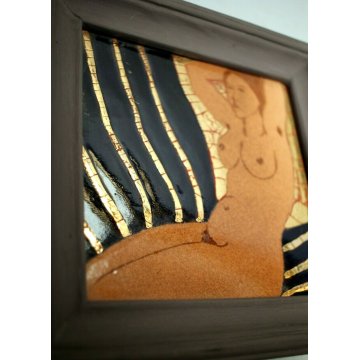 QUADRO DIPINTO PIASTRELLA CERAMICA V. Melekhov Minsk 94 GOLD FIGURA NUDO DONNA