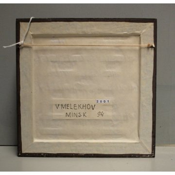 QUADRO DIPINTO PIASTRELLA CERAMICA V. Melekhov Minsk 94 GOLD FIGURA NUDO DONNA