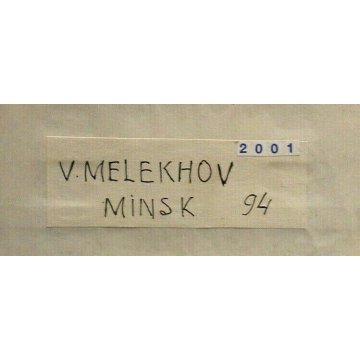 QUADRO DIPINTO PIASTRELLA CERAMICA V. Melekhov Minsk 94 GOLD FIGURA NUDO DONNA