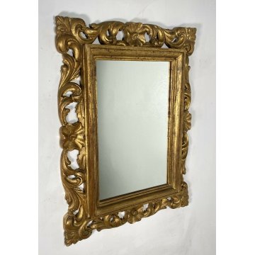 ANTICA SPECCHIERA 800 VASSOIO CORNICE LEGNO FOGLIA ORO SCOLPITA SPECCHIO CORNICE