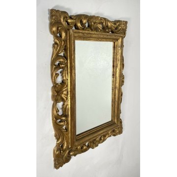 ANTICA SPECCHIERA 800 VASSOIO CORNICE LEGNO FOGLIA ORO SCOLPITA SPECCHIO CORNICE