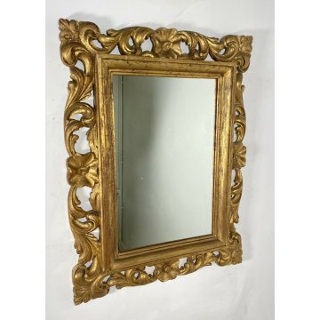 ANTICA SPECCHIERA 800 VASSOIO CORNICE LEGNO FOGLIA ORO SCOLPITA SPECCHIO CORNICE