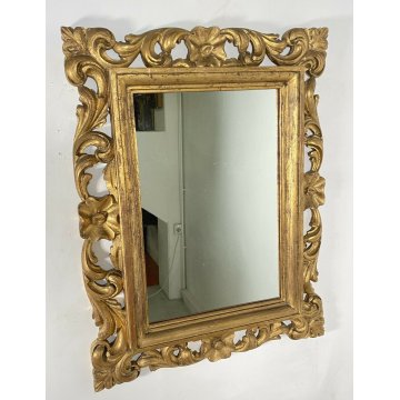 ANTICA SPECCHIERA 800 VASSOIO CORNICE LEGNO FOGLIA ORO SCOLPITA SPECCHIO CORNICE