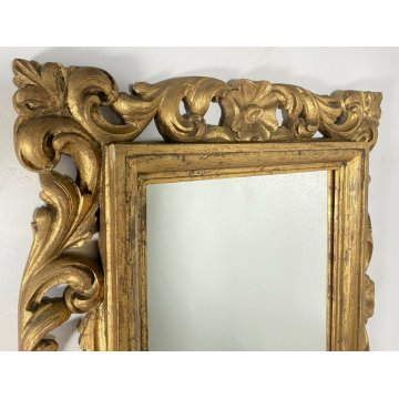 ANTICA SPECCHIERA 800 VASSOIO CORNICE LEGNO FOGLIA ORO SCOLPITA SPECCHIO CORNICE