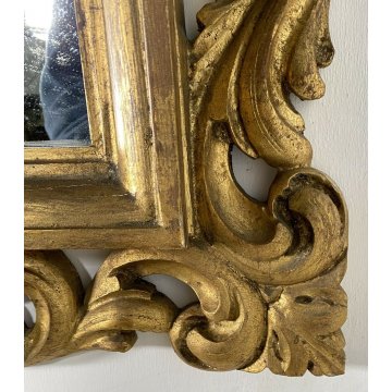 ANTICA SPECCHIERA 800 VASSOIO CORNICE LEGNO FOGLIA ORO SCOLPITA SPECCHIO CORNICE