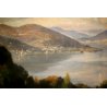 ANTICO DIPINTO OLIO TAVOLA F. Galante PAESAGGIO LAGO MAGGIORE 1944