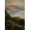 ANTICO DIPINTO OLIO TAVOLA F. Galante PAESAGGIO LAGO MAGGIORE 1944