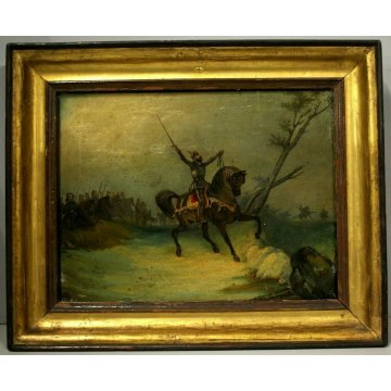 ANTICO QUADRO DIPINTO TELA OLIO BATTAGLIA CAVALLO Riccardo III RE INGHILTERRA