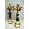 ANTICO COPPIA CANDELABRO 4 LUMI PUTTO DECORO GIGLIO BRONZO DORATO IMPERO '800