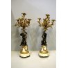 ANTICO COPPIA CANDELABRO 4 LUMI PUTTO DECORO GIGLIO BRONZO DORATO IMPERO '800