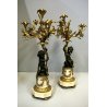 ANTICO COPPIA CANDELABRO 4 LUMI PUTTO DECORO GIGLIO BRONZO DORATO IMPERO '800