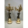 ANTICO COPPIA CANDELABRO 4 LUMI PUTTO DECORO GIGLIO BRONZO DORATO IMPERO '800