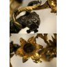 ANTICO COPPIA CANDELABRO 4 LUMI PUTTO DECORO GIGLIO BRONZO DORATO IMPERO '800