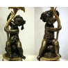 ANTICO COPPIA CANDELABRO 4 LUMI PUTTO DECORO GIGLIO BRONZO DORATO IMPERO '800