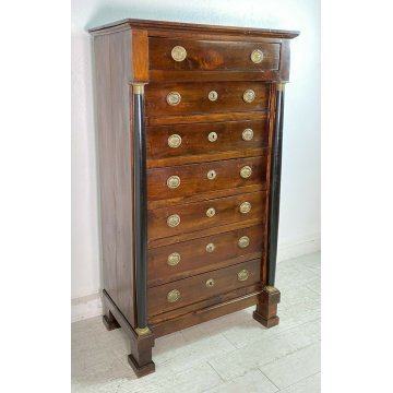 ANTICO MOBILE SETTIMANALE STILE IMPERO LEGNO NOCE CASSETTI 1800 CASSETTONE EPOCA